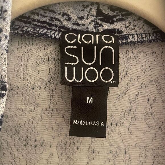 Clara Sun Woo Women’s Long Cardigan Medium Navy Blue Print Pockets Longline USA - Picture 2 of 5